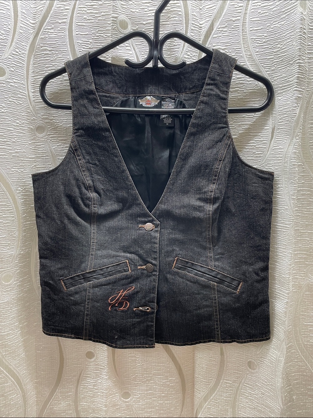 Harley-Davidson Black Denim Women's Vest with Embroidered Monogram